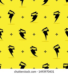 Illustration of black bolt ninja flat pattern on lemon color background