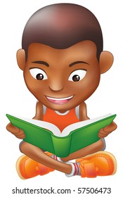 Illustration of a black boy reading a book