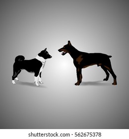 illustration of  black and brown dog doberman and husky
