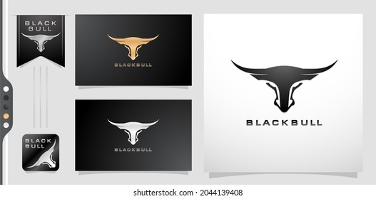 illustration of a black bull or longhorn. applicable for corporate logo, agency and personal brand. variation design a golds and silver colors isolated white and black backgrounds.