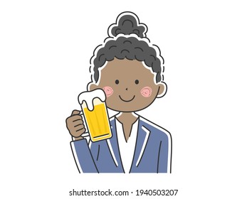 Illustration Of A Black Business Woman Drinking Beer.