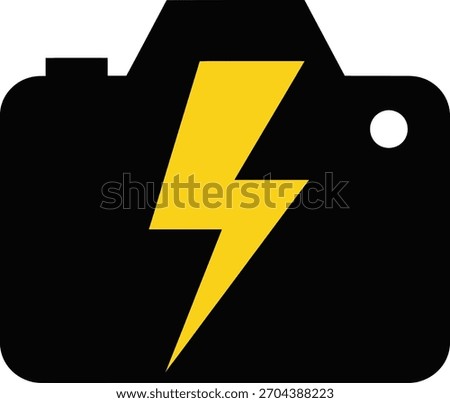 Illustration of a black camera with a yellow lightning bolt isolated on