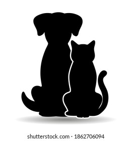 illustration of black cat and dog on white background