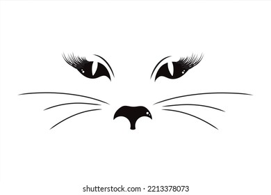 Illustration of black cat with eyes and muzzle. Symbol of pet and animal on white background.