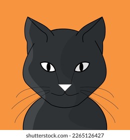 Ilustración de la cara de un gato negro sobre un fondo naranja