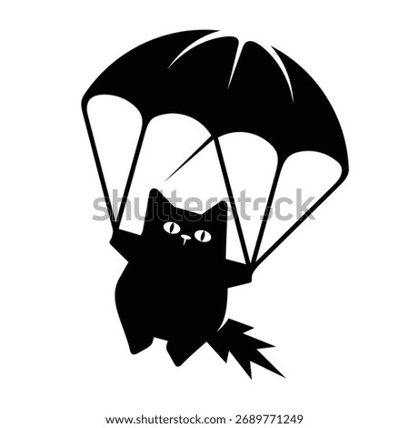 Illustration of black cat parachuting.