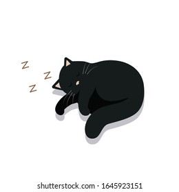 Illustration - black cat is sleeping. Isolated on a white background. Stock vector graphics