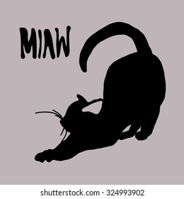 Illustration with black cat in vector.
