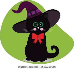 illustration of a black cat wearing a hat