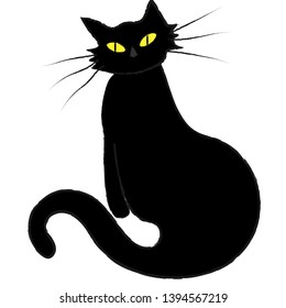 illustration of black cat with yellow eyes vector graphic