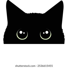 An illustration of a black cat's face with big, round eyes