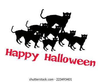 An Illustration of Black Cats Isolated on White Background, Sign for Happy Halloween Celebration. 
