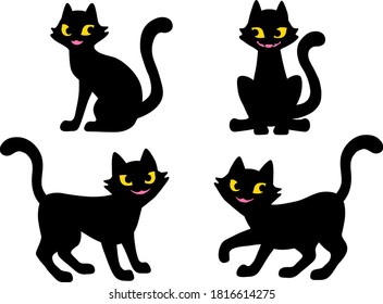 Illustration Of Black Cats With Slanted Eyes