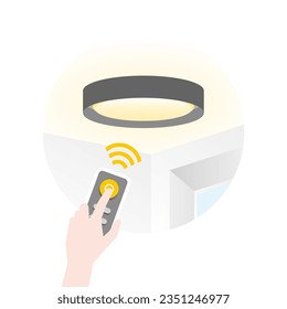 It is an illustration of black ceiling light, half light, remote control, and switch.