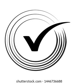 Illustration of Black check mark icon in scroll circle isolated on white background., vector illustration 