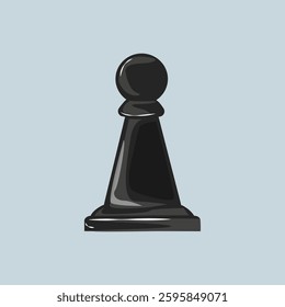 Illustration of a black chess pawn on a light blue background. The chess pawn is simple and iconic, representing strategy and chess gameplay. Vector illustration.