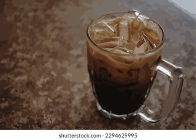 illustration of black coffee with condensed milk on the table.