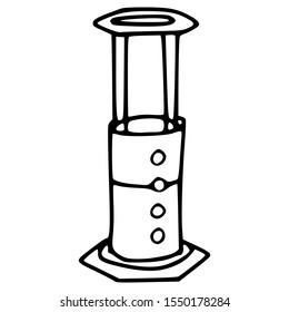 illustration of a black coffee press with hand drawing style