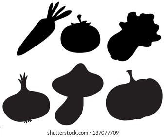 Ilustración de las verduras de color negro sobre fondo blanco
