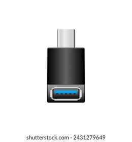 It is an illustration of a black conversion adapter _usb Type-C to USB Type-A 3.0.