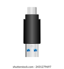 It is an illustration of a black conversion adapter _usb Type-C to USB Type-A 3.0.