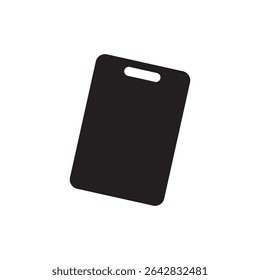 Illustration of a black cutting board with a handle hole on a white background in a simple style