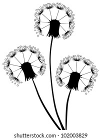 illustration with black dandelions on white background