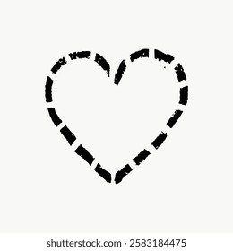 Illustration of a black, dashed heart on a white background. The dashed heart design is simple and artistic, featuring a minimalist style with black dashes. Valentine's Day illustration vector.