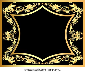 Illustration black decorative background frame with gold(en) pattern