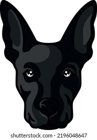 Illustration of Black Dog with Big Erect Ears