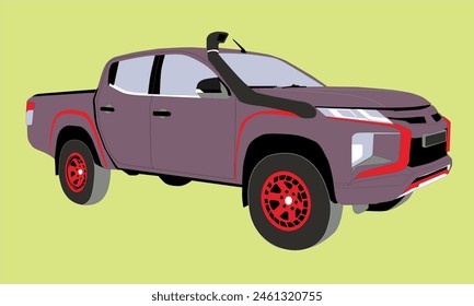 
illustration of a black double cabin car with a green background