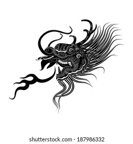 illustration of  black dragon head on white background icon vector