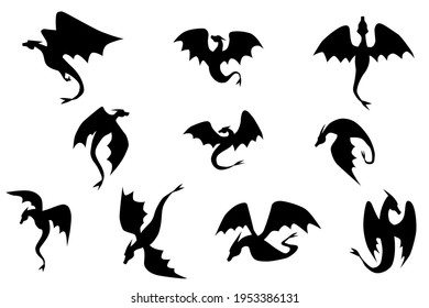 illustration with black dragons isolated on white background