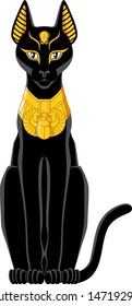 Ilustración de un gato egipcio negro aislado de fondo blanco.