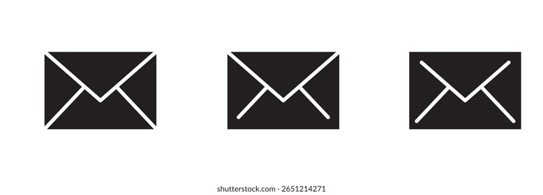 Uma ilustração de um ícone de envelope preto em um plano de fundo branco. Conjunto de ícones de email. eps 10