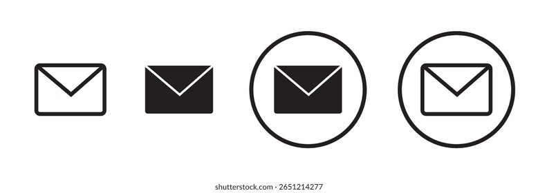 Uma ilustração de um ícone de envelope preto em um plano de fundo branco. Conjunto de ícones de email. eps 10