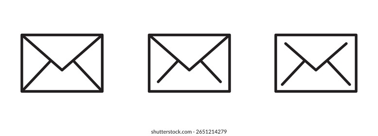 A illustration of a black envelope icon on a white background. E mail icon set.  eps 10