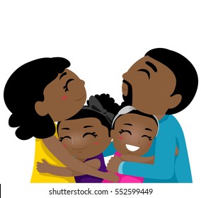 Illustration of Black Family Hug Each Other