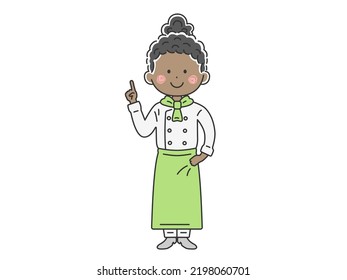 Illustration Of A Black Female Chef In An Apron Pointing A Finger.