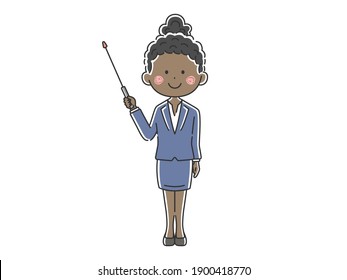 An illustration of a black female instructor explaining using a pointer.