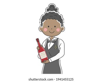 Illustration of a black female sommelier introducing wine.