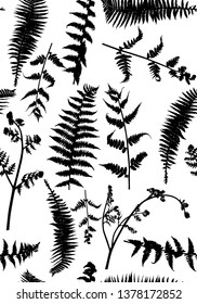 illustration with black fern silhouette seamless background