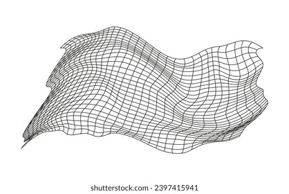 Illustration of a black fishing or football net.Checkered wavy background in doodle style.