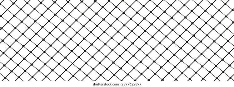 Illustration of a black fishing or football net.Checkered wavy background in doodle style.