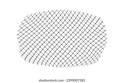 Illustration of a black fishing or football net.Checkered wavy background in doodle style.