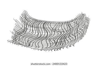 Illustration of a black fishing or football net.Checkered wavy background in doodle style.