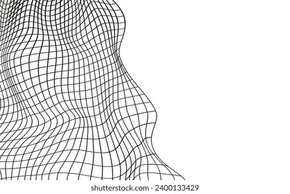 Illustration of a black fishing or football net.Checkered wavy background in doodle style.