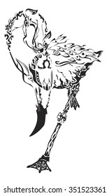 Illustration of Black flamingo in thai tattoo style. Isolated on white background. 