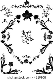 illustration with black flower decoration on white background
