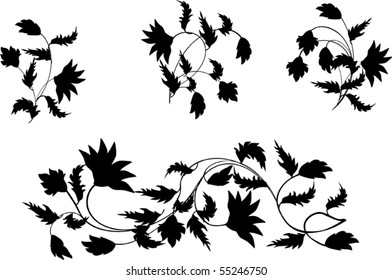 illustration with black flower elements isolated on white background